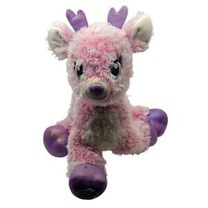 Build-A-Bear Pink Reindeer Plush Toy Stuffed Animal BAB‎ Purple Antlers Sparkle
